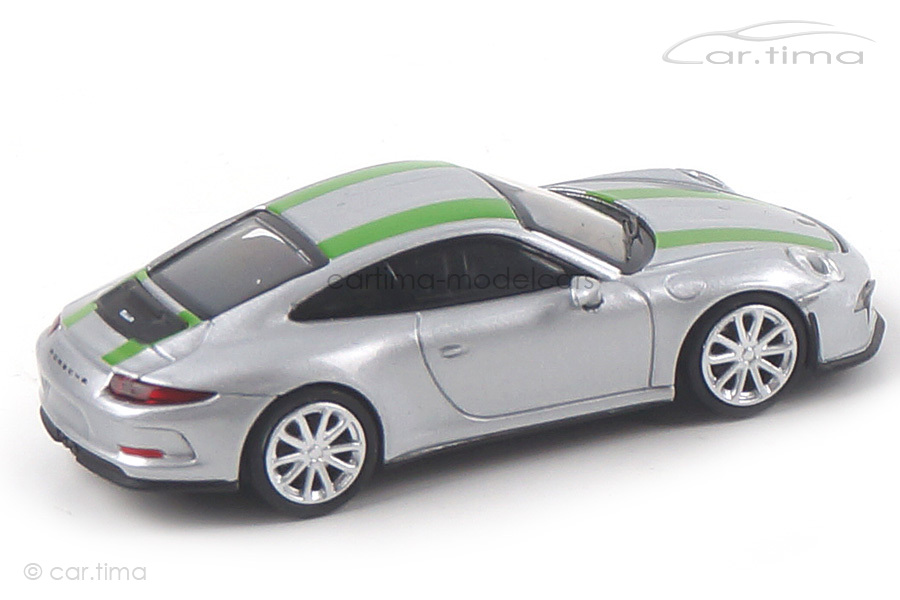 Porsche 911 (991) R GT-silber/Dekorstreifen grün Minichamps 1:87 870066225