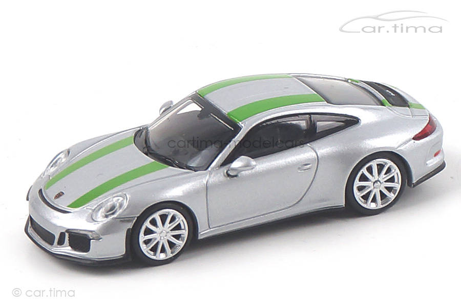 Porsche 911 (991) R GT-silber/Dekorstreifen grün Minichamps 1:87 870066225