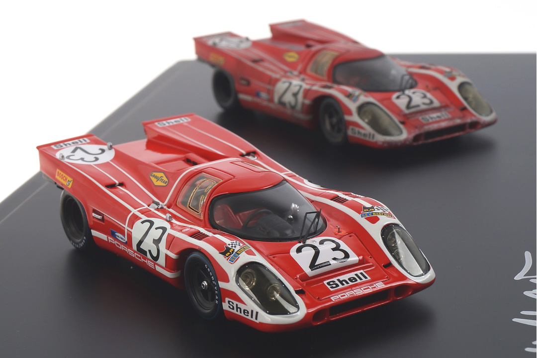 Set Porsche 917 Winner 24h Le Mans 1970 car.tima FINISH LINE - Originalsignatur Hans Herrmann