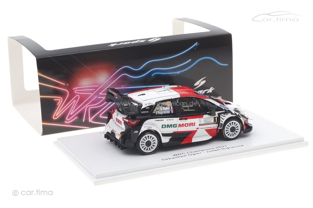 Toyota Yaris WRC Winner Rallye Monza 2021 with figurines and flag Ogier/Ingrassia Spark 1:43 S6595