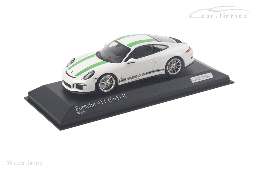 Porsche 911 (991) R Weiß/Dekorstreifen grün Minichamps 1:43 CA04316097