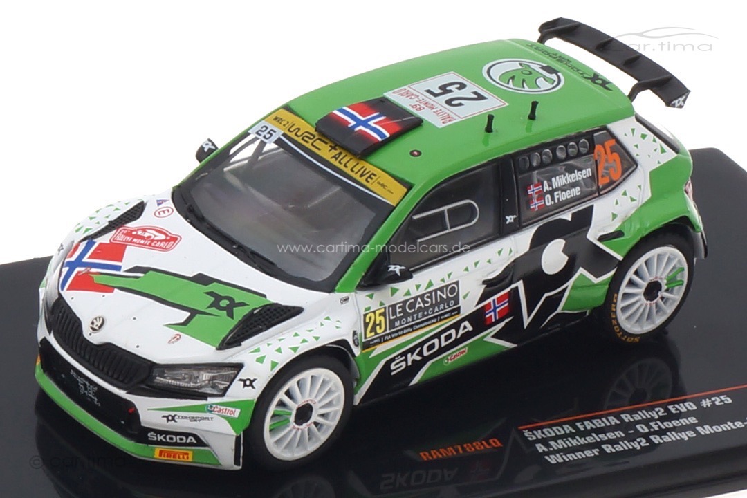 Skoda Fabia Rally2 Evo Winner Rallye Monte Carlo 2021 Mikkelsen/Floene IXO 1:43 RAM788LQ