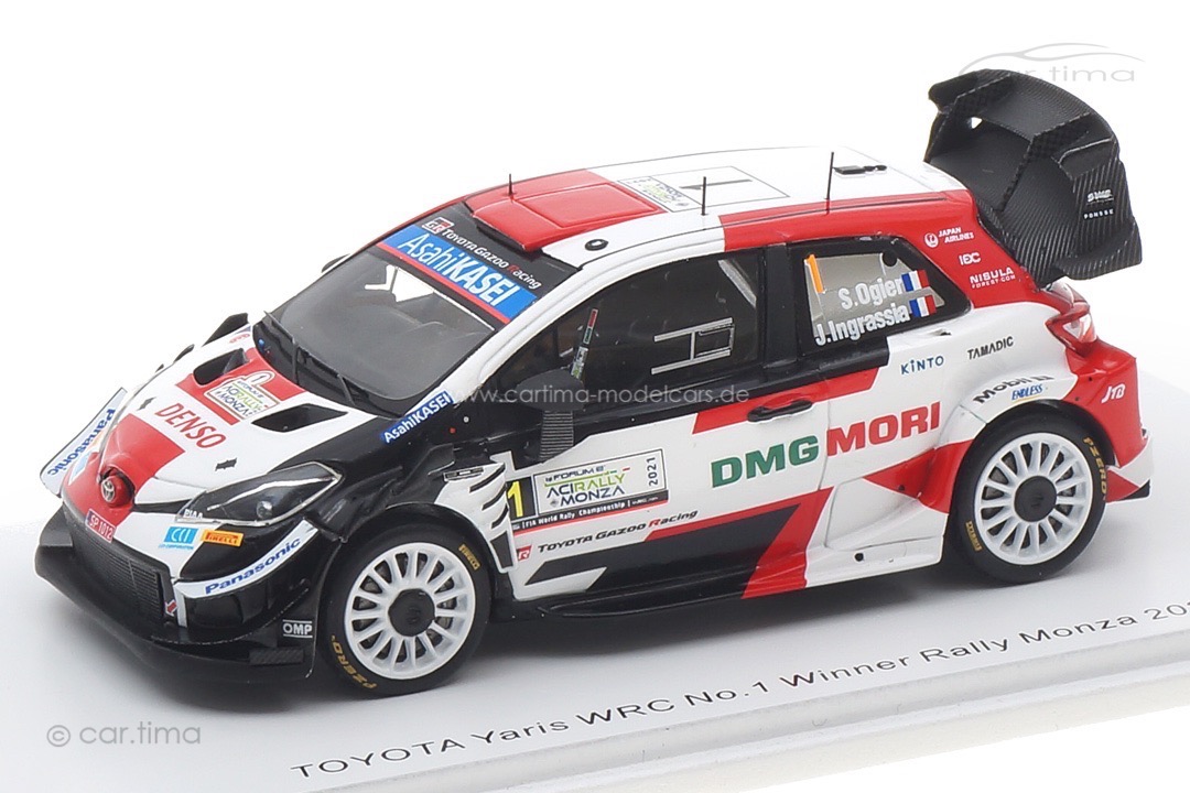 Toyota Yaris WRC Winner Rallye Monza 2021 with figurines and flag Ogier/Ingrassia Spark 1:43 S6595