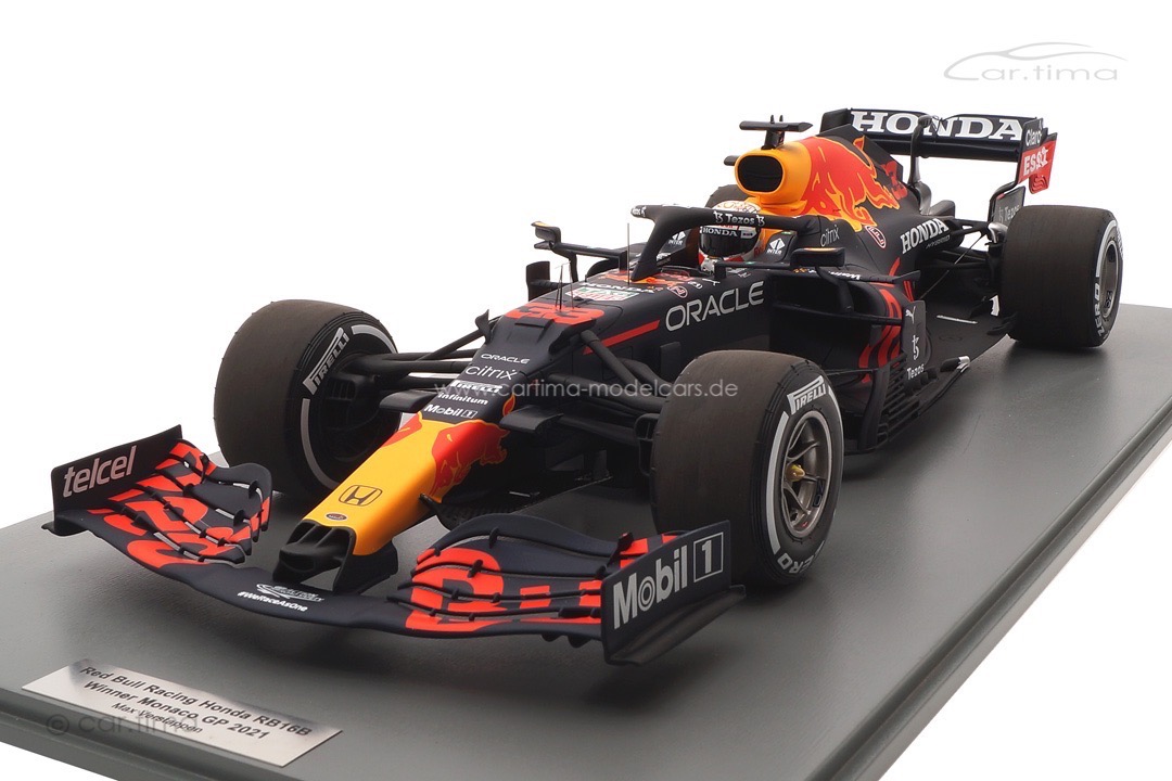 Red Bull Racing RB16B Winner GP Monaco 2021 Max Verstappen inkl. Vitrine Spark 1:12 12S030