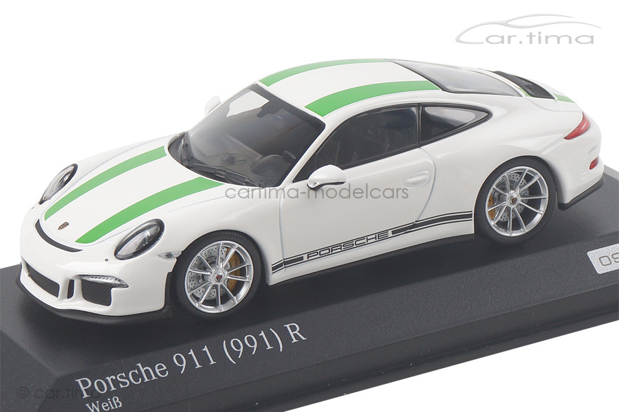 Porsche 911 (991) R Weiß/Dekorstreifen grün Minichamps 1:43 CA04316097